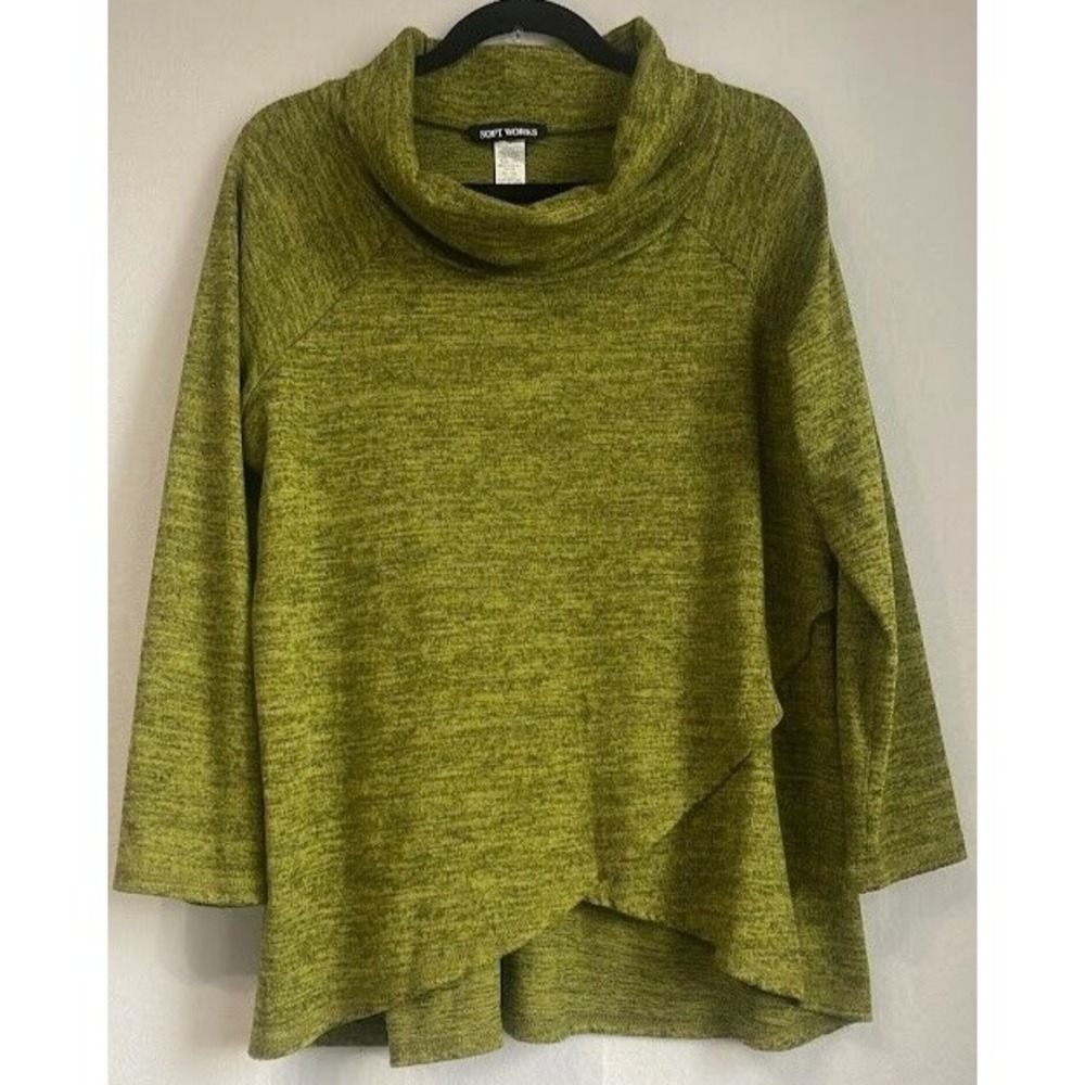 Studio‎ Works Sweater Women XL Green Cowl Neck Long Sleeve Soft Casual Business